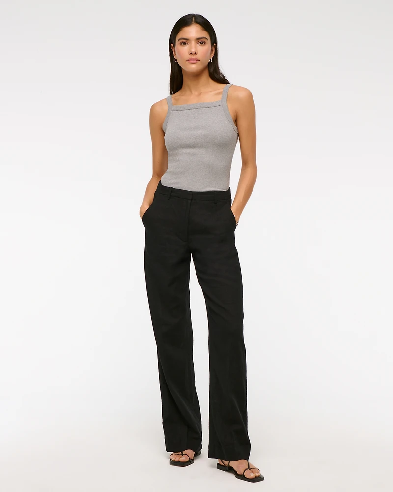Tailored Linen-Blend Wide Leg Pant