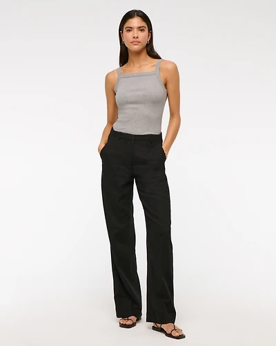 Tailored Linen-Blend Wide Leg Pant