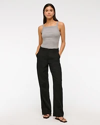 Tailored Linen-Blend Wide Leg Pant