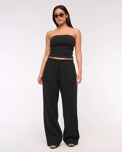 Curve Love A&F Sloane Low Rise Tailored Linen-Blend Pant