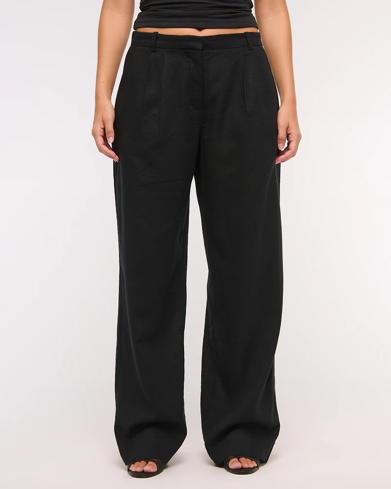 Curve Love A&F Sloane Low Rise Tailored Linen-Blend Pant