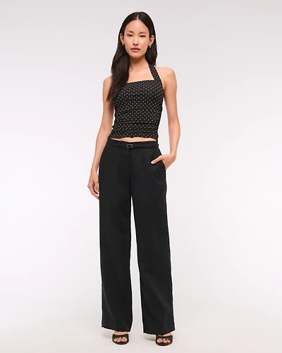 Premium Linen Belted Wide Leg Pant