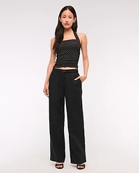 Premium Linen Belted Wide Leg Pant