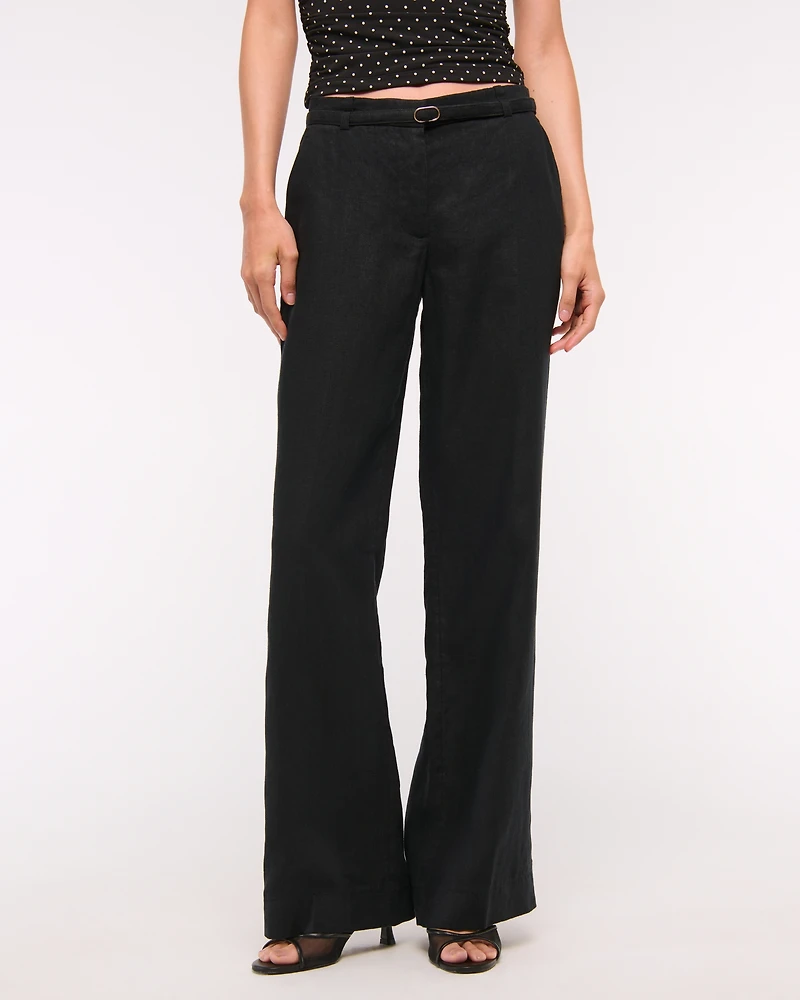 Premium Linen Belted Wide Leg Pant