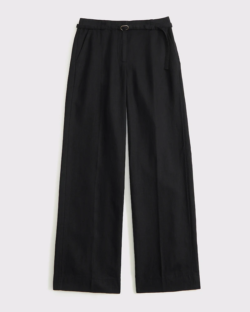 Premium Linen Belted Wide Leg Pant