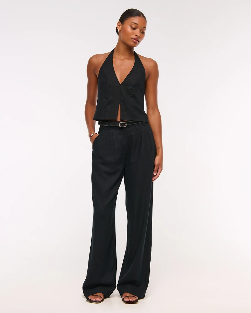 Curve Love A&F Sloane Linen-Blend Wide Leg Pant