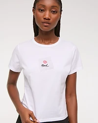 Short-Sleeve Kissed Napkin Graphic Skimming Tee