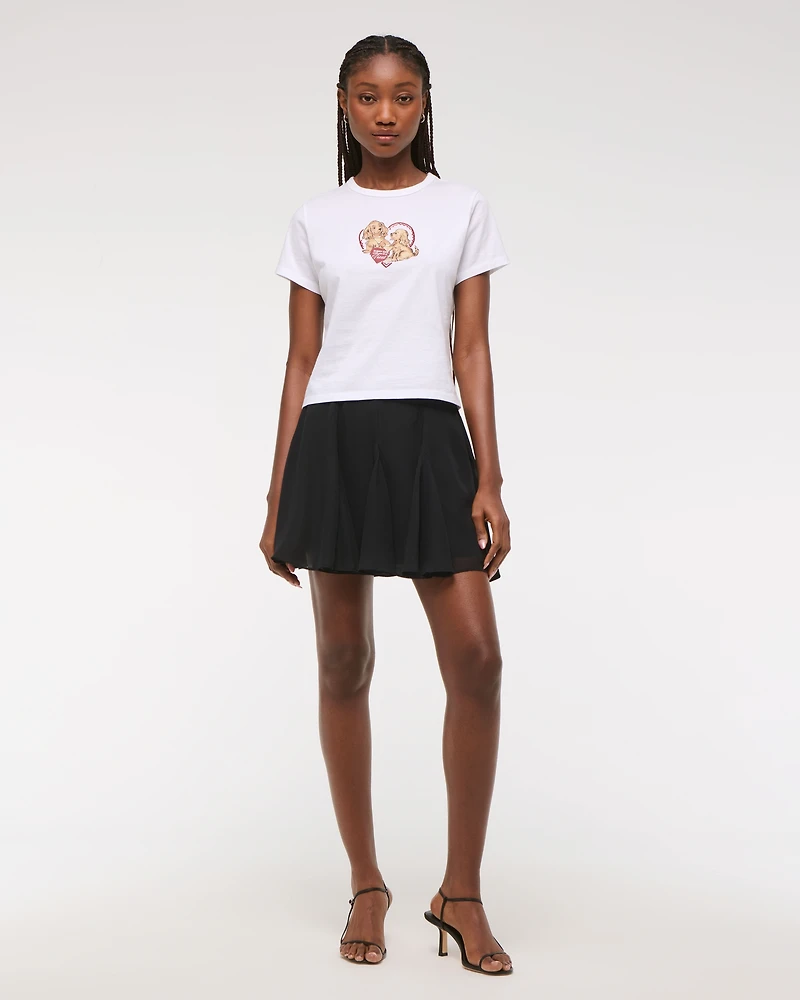 Short-Sleeve Kissed Napkin Graphic Skimming Tee