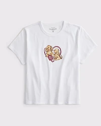 Short-Sleeve Kissed Napkin Graphic Skimming Tee