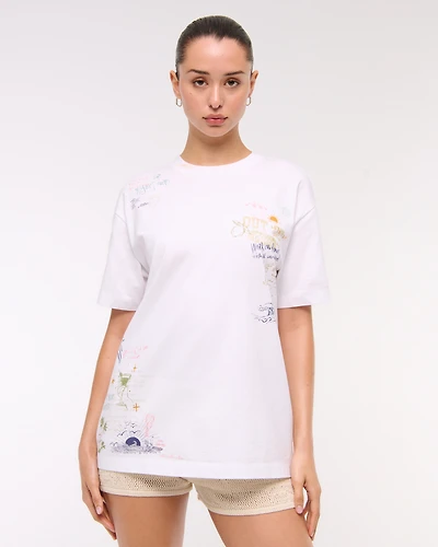 Oversized Beach Doodle Graphic Tee