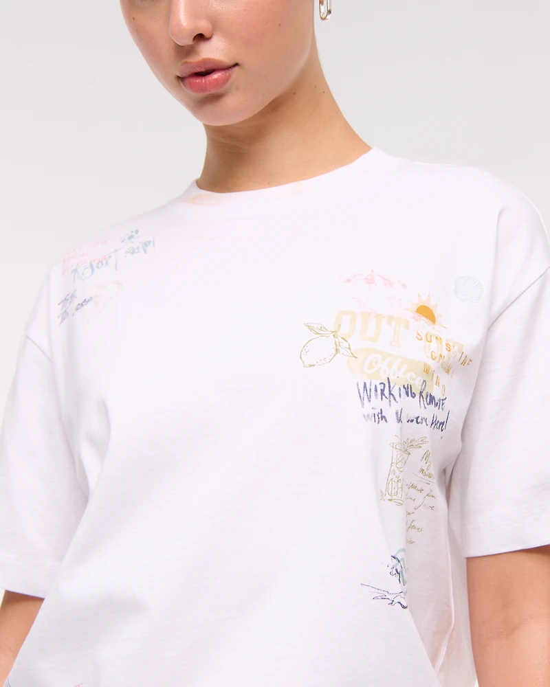 Oversized Beach Doodle Graphic Tee