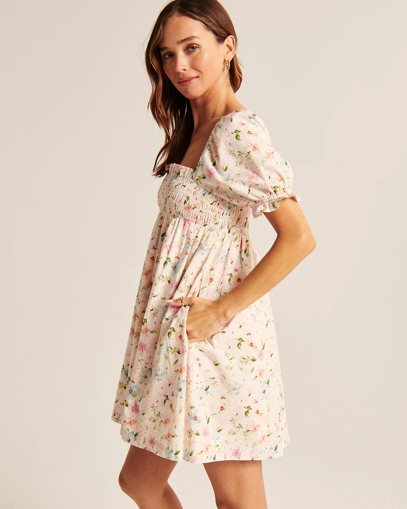 Smocked Babydoll Mini Dress