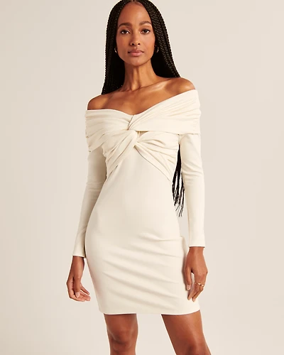 Off-The-Shoulder Twist-Front Mini Dress