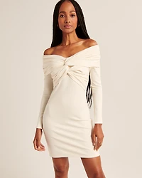 Off-The-Shoulder Twist-Front Mini Dress