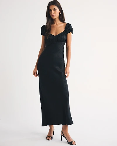 Bra-Free Ruched Satin Maxi Dress