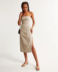 Strapless Linen-Blend Midi Dress