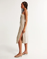 Strapless Linen-Blend Midi Dress