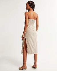 Strapless Linen-Blend Midi Dress