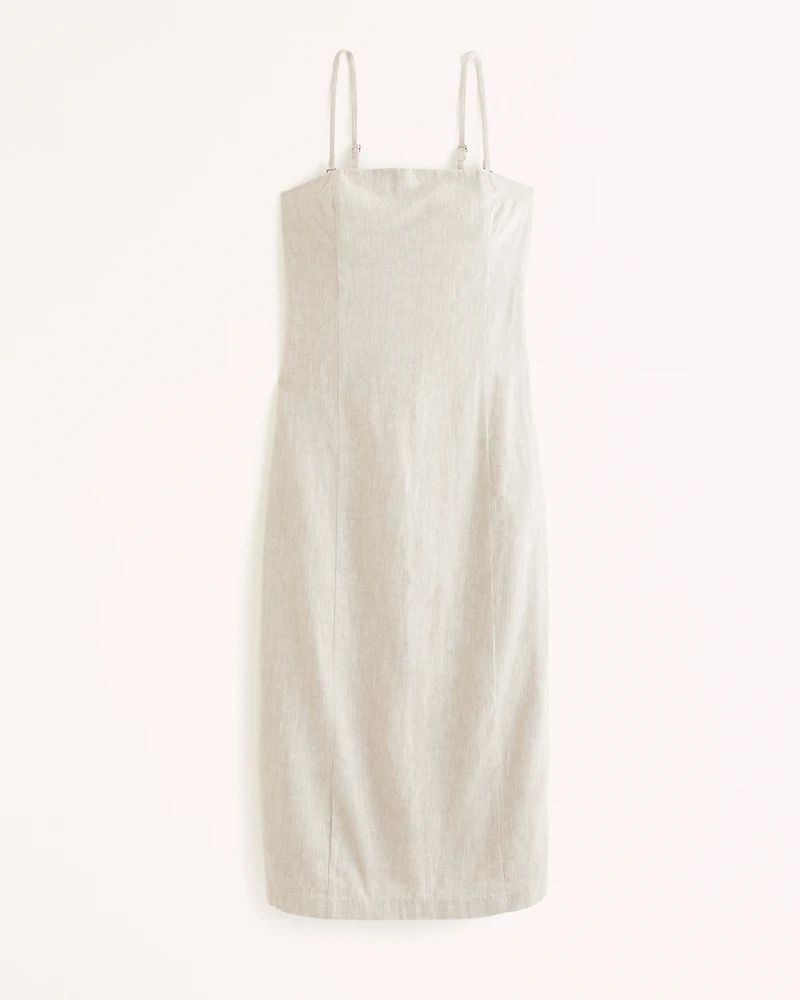Strapless Linen-Blend Midi Dress