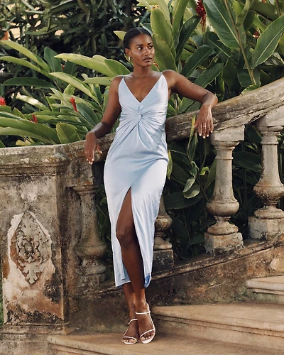 Draped Twist-Front Maxi Dress