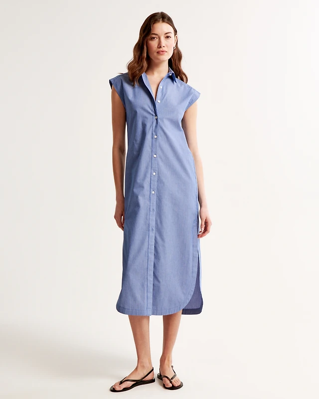 shirt dress abercrombie Abercrombie & Fitch Button-Through Midi Shirt Dress
