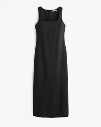 Linen-Blend Shift Maxi Dress