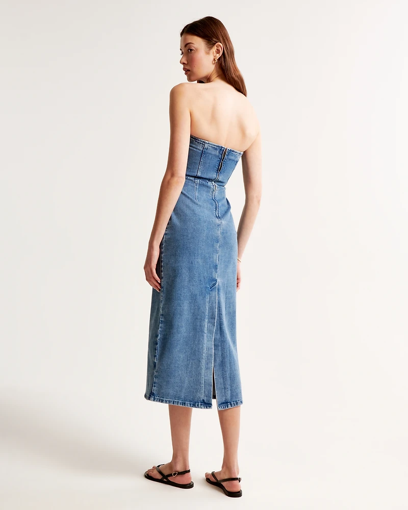 Strapless Denim Midi Dress