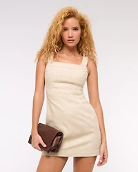 Linen-Blend Wide Strap Mini Dress