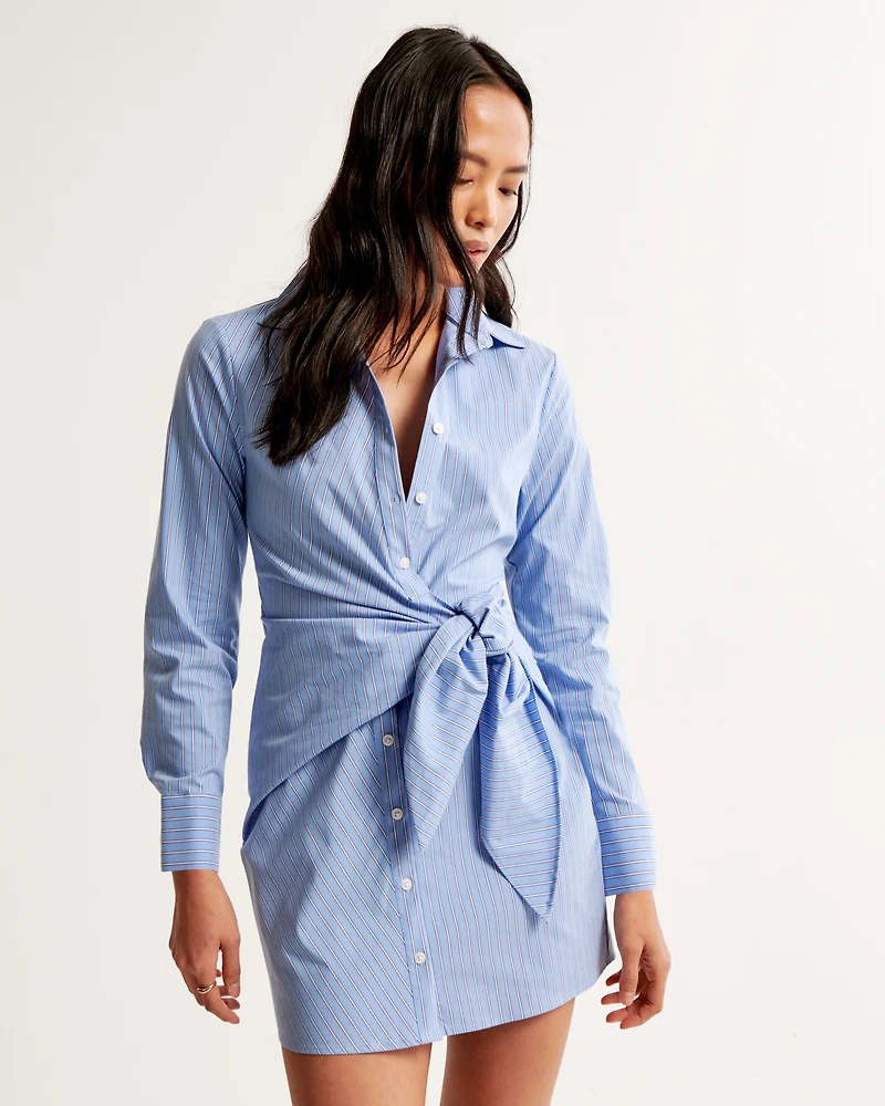 Long-Sleeve Wrap Shirt Dress