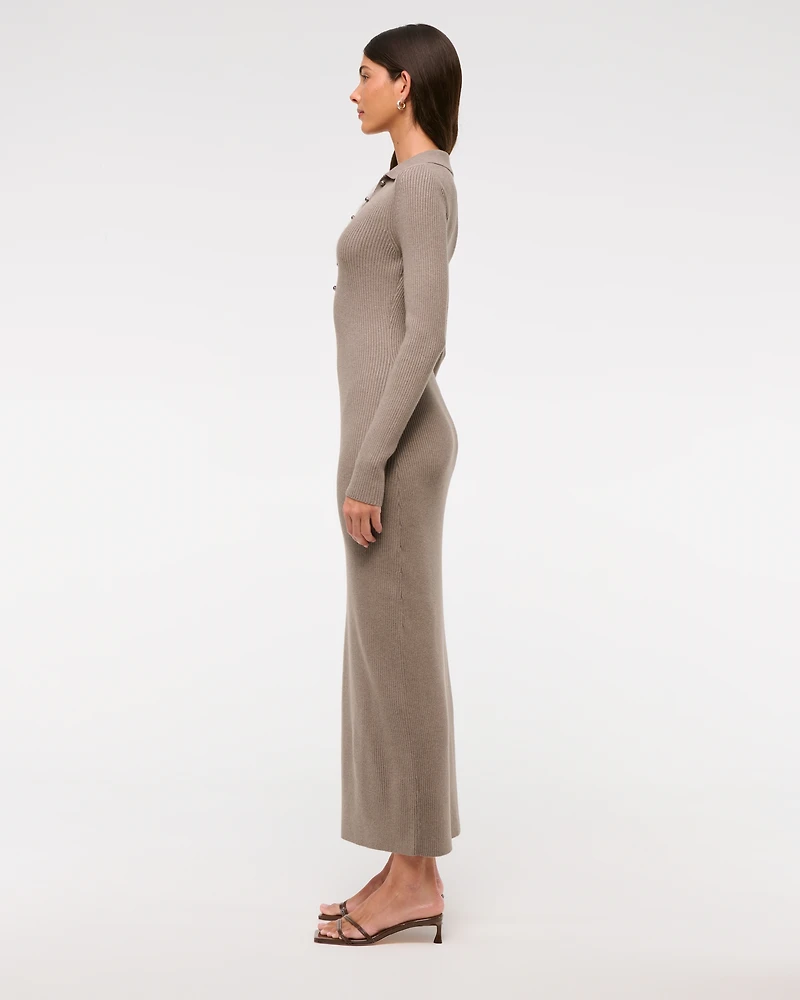 Long-Sleeve Collared Midi Sweater Dress
