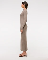 Long-Sleeve Collared Midi Sweater Dress