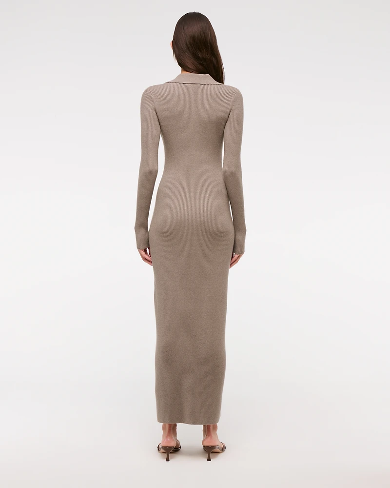 Long-Sleeve Collared Midi Sweater Dress