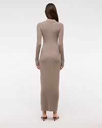 Long-Sleeve Collared Midi Sweater Dress