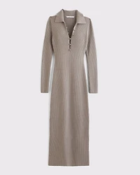 Long-Sleeve Collared Midi Sweater Dress