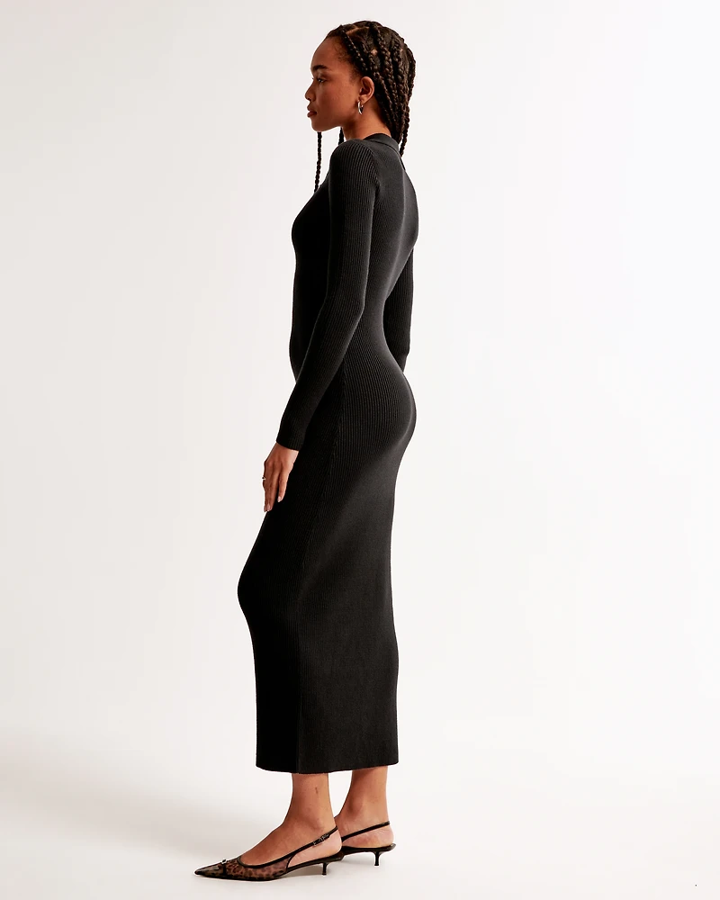 Long-Sleeve Collared Midi Sweater Dress