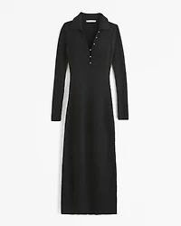 Long-Sleeve Collared Midi Sweater Dress
