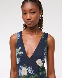 Plunge Godet Skirt Maxi Dress