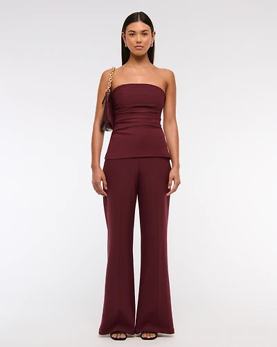 Strapless Ruched Peplum Jumpsuit