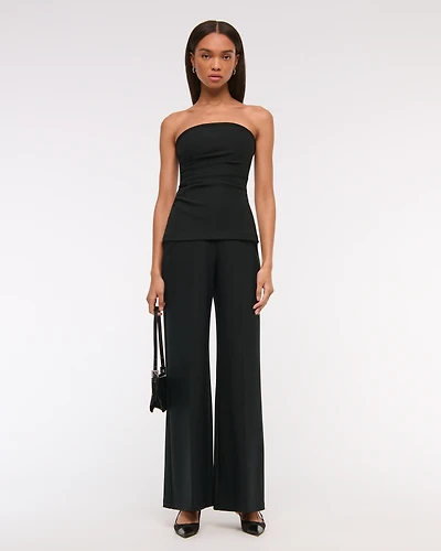 Strapless Ruched Peplum Jumpsuit