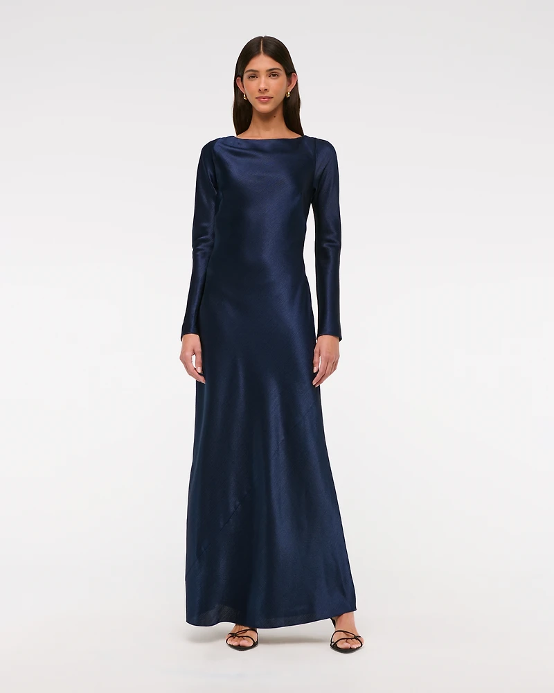 Long-Sleeve Cowl Back Maxi Dress