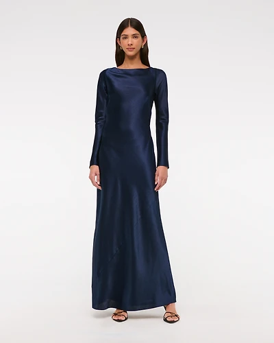 Long-Sleeve Cowl Back Maxi Dress