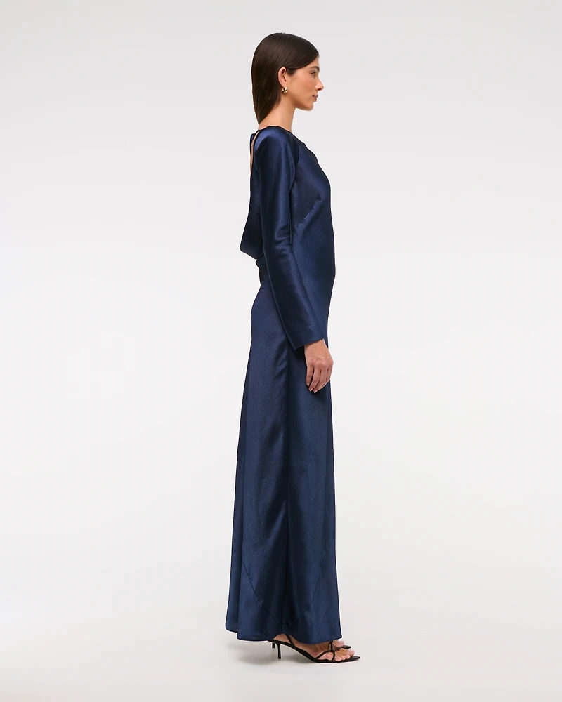 Long-Sleeve Cowl Back Maxi Dress