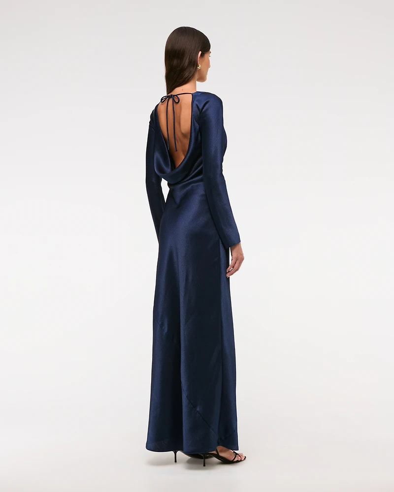 Long-Sleeve Cowl Back Maxi Dress