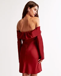 Long-Sleeve Off-The-Shoulder Satin Mini Dress