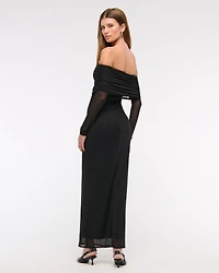 Off-The-Shoulder Rhinestone Maxi Dress