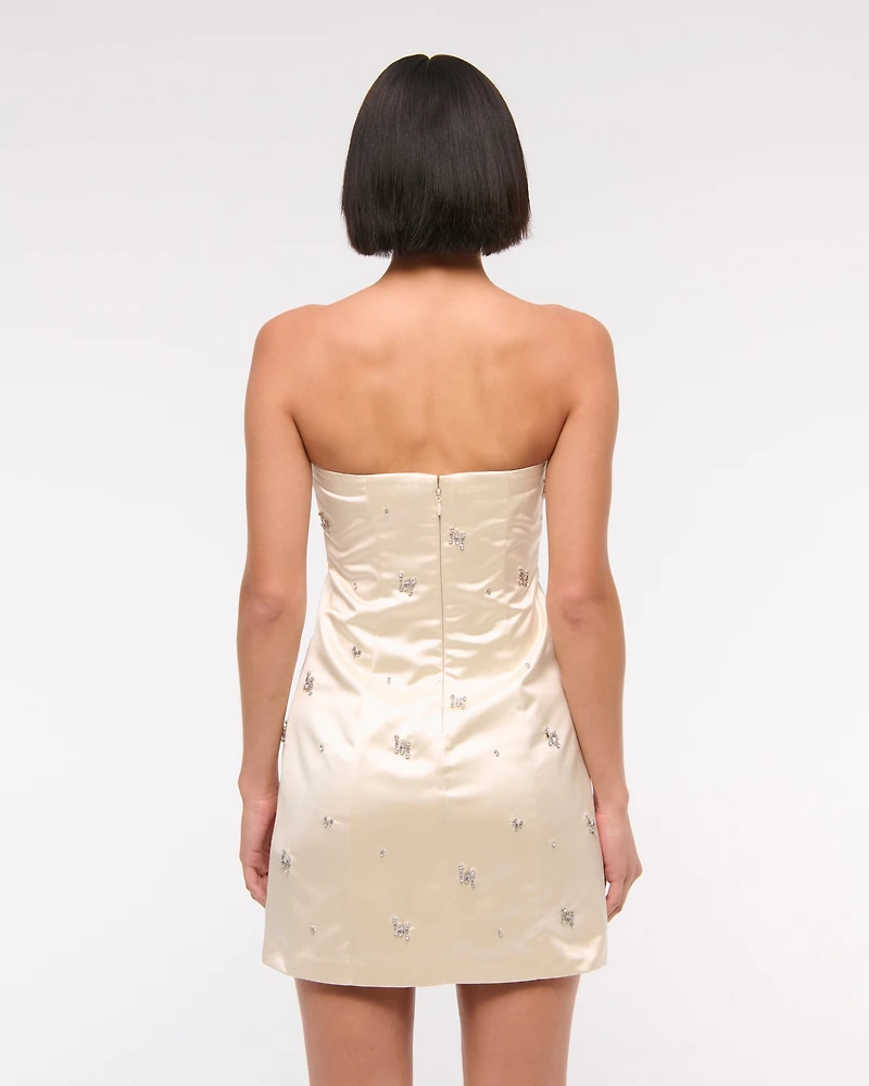 Satin Embellished Strapless Mini Dress