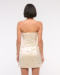 Satin Embellished Strapless Mini Dress