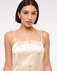Satin Embellished Strapless Mini Dress