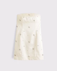 Satin Embellished Strapless Mini Dress