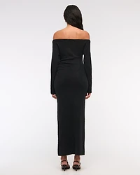 Off-The-Shoulder Boucle Maxi Sweater Dress